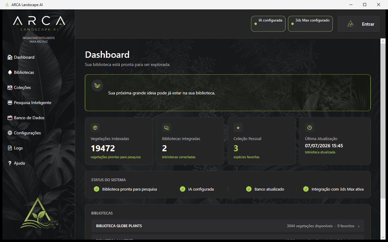 Dashboard do ARCA Landscape AI
