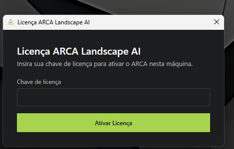 Tela de ativação de licença do ARCA Landscape AI