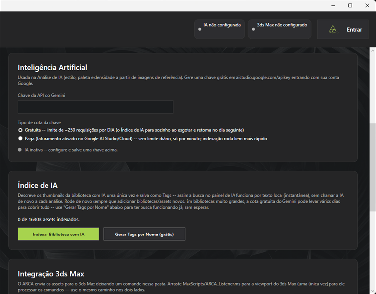 Seção de Inteligência Artificial em Configurações