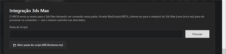 Configuração da Integração 3ds Max no ARCA