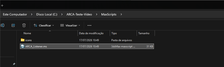 Pasta de scripts com o ARCA_Listener.ms e a pasta icons